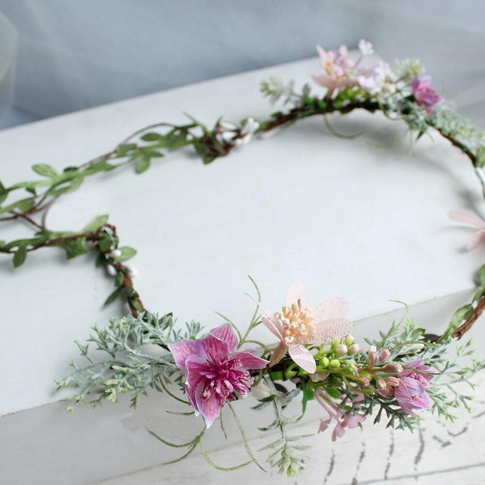 Wedding Flower Crown Women Floral Headband Hair Wreath Halo for Party Prom - Picture 3 of 5